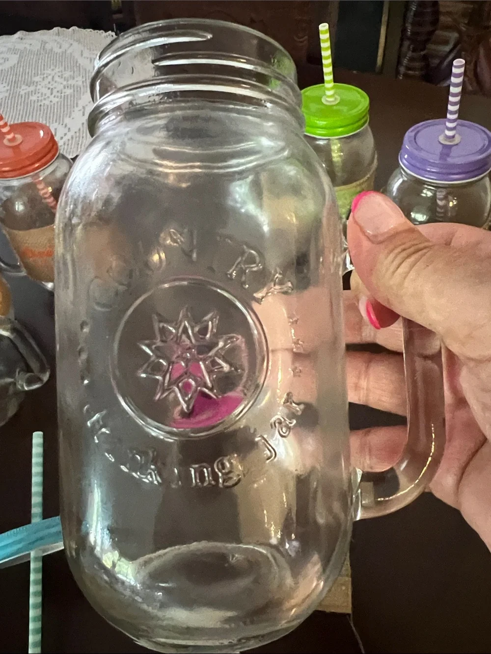 Large Colorful Mason Jar Drinking Glasses with Straw - Assorted Colors,